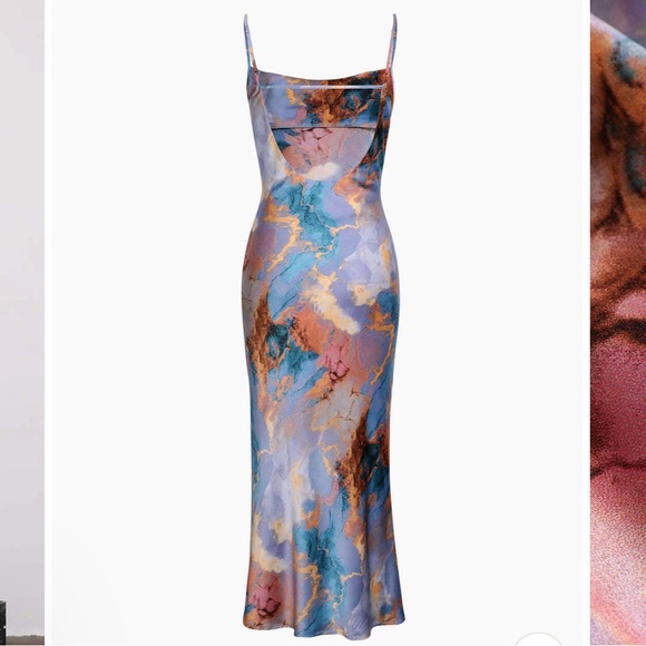 NEW WOMENS MICA ABSTRACT PRINT BACKLESS MIDI SLIP DRESS - Picture 5 of 10